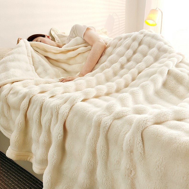 《4917》暖絨絨舒適仿兔毛泡泡絨空調毯