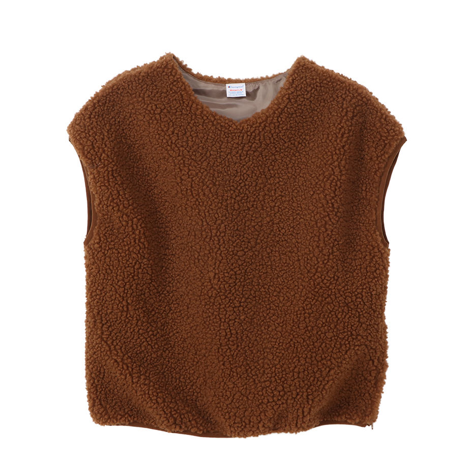 女款-CASUAL 抓毛絨V領背心-咖啡（CW-A604-770）