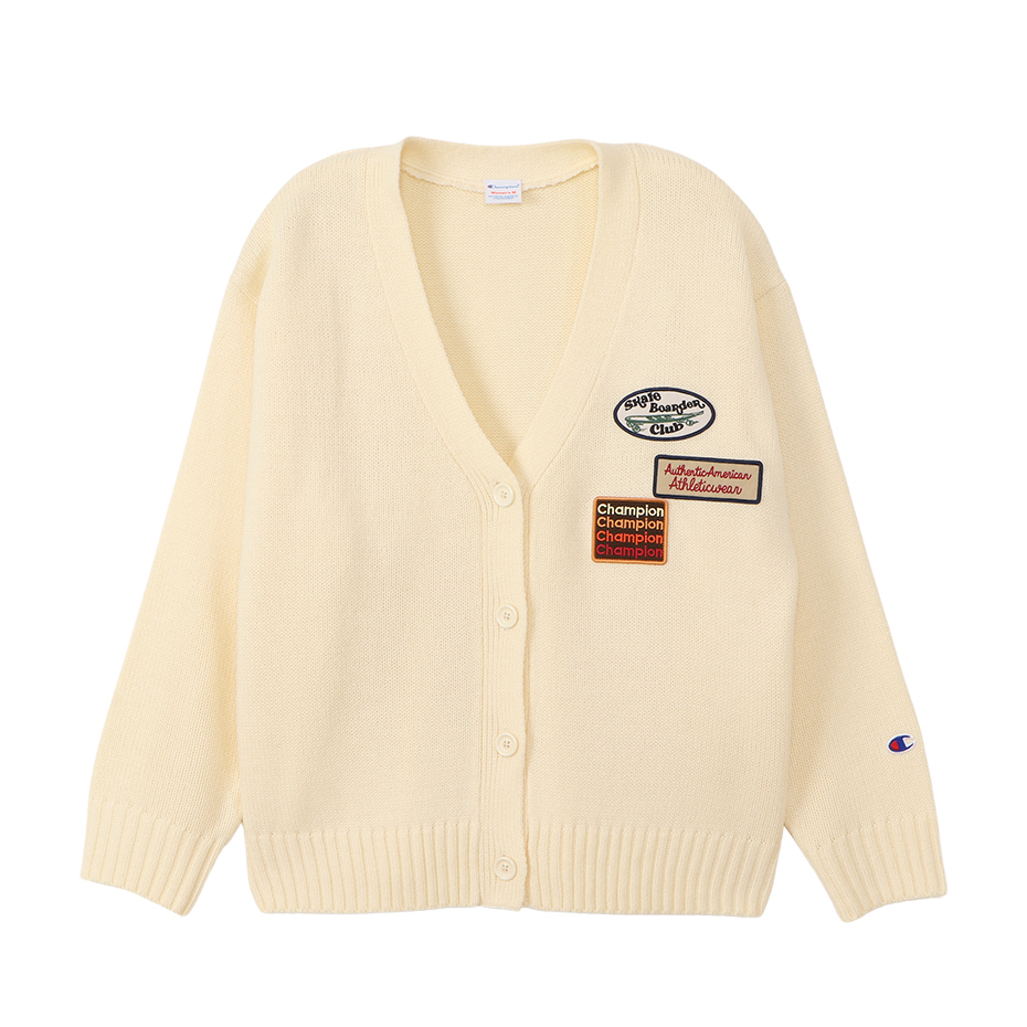 女款-CASUAL 布章開襟針織外套-乳白（CW-A018-020）