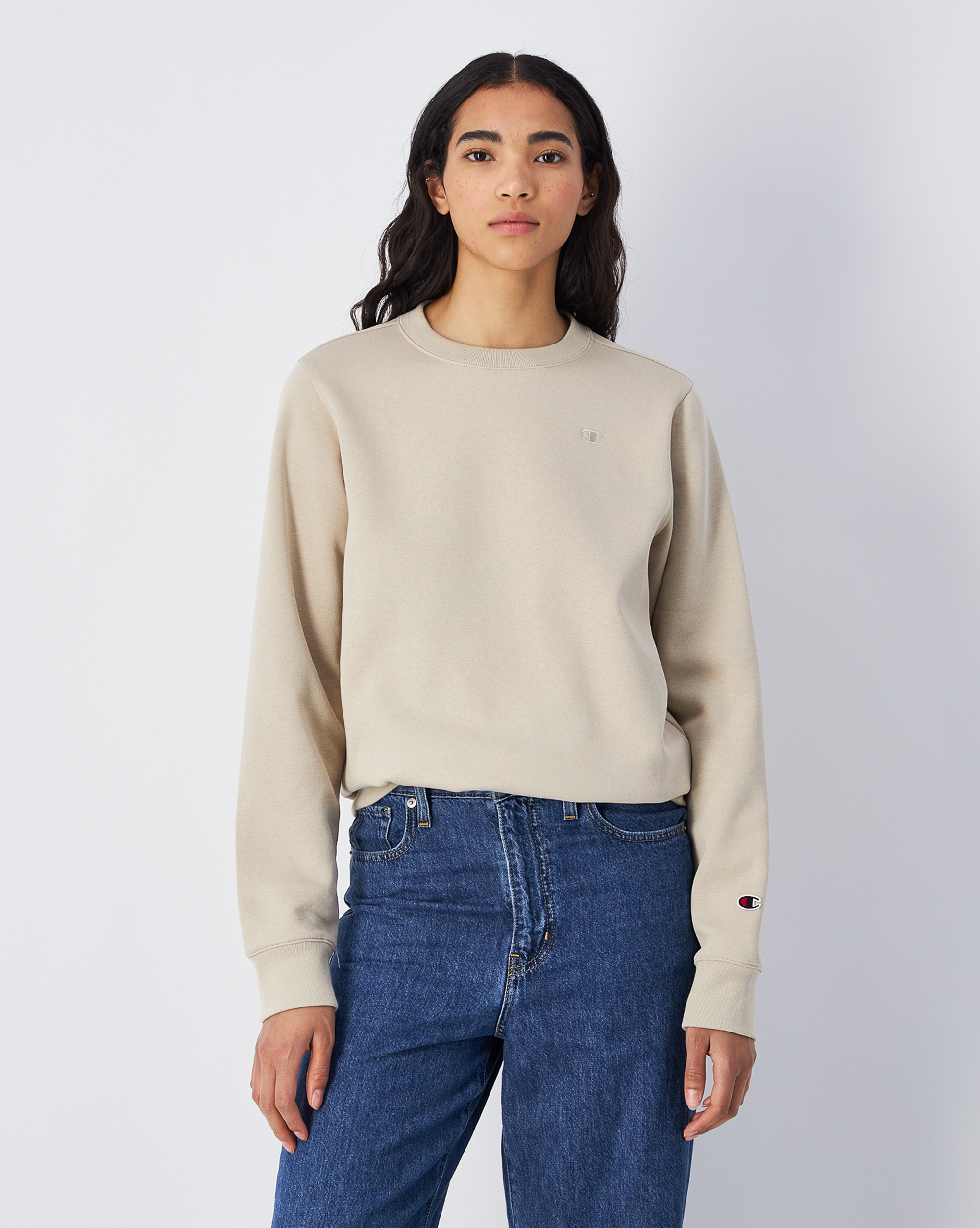 女款 經典同色小刺繡圓領衛衣(大地)