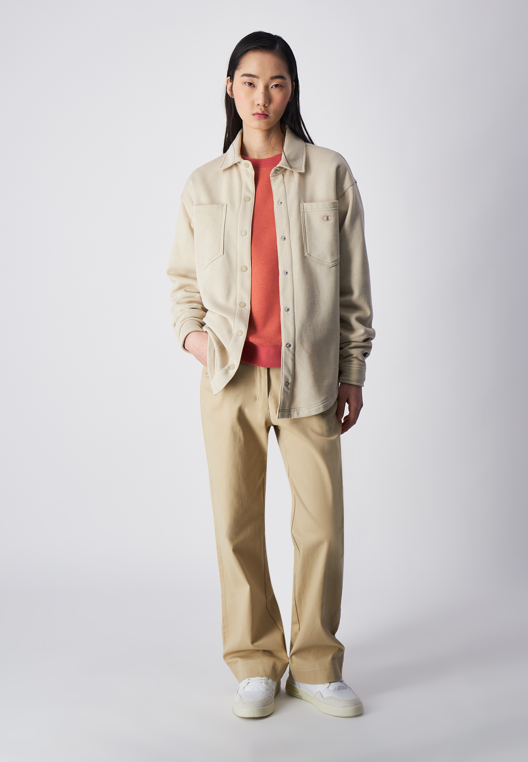 女款 經典同色小刺繡圓領衛衣(玫紅)