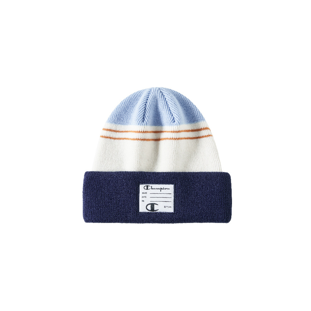 中性-C-LIFE 條紋撞色刺繡毛帽-淺藍色（U4CACCU26M9）