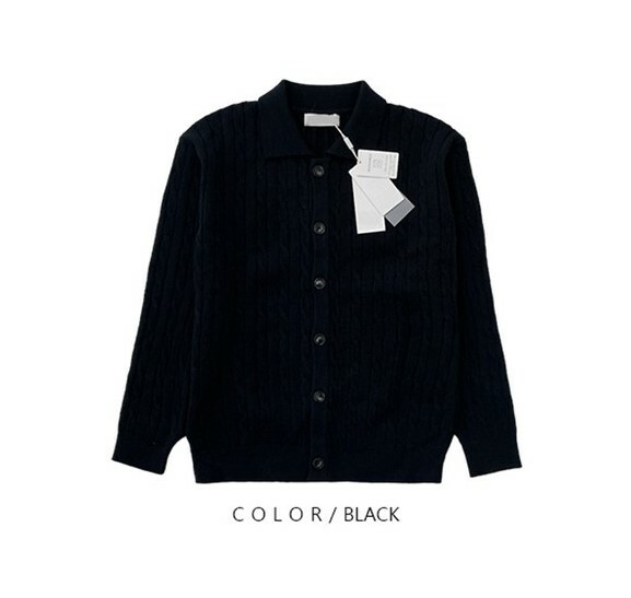 絞花領紐扣開襟衫