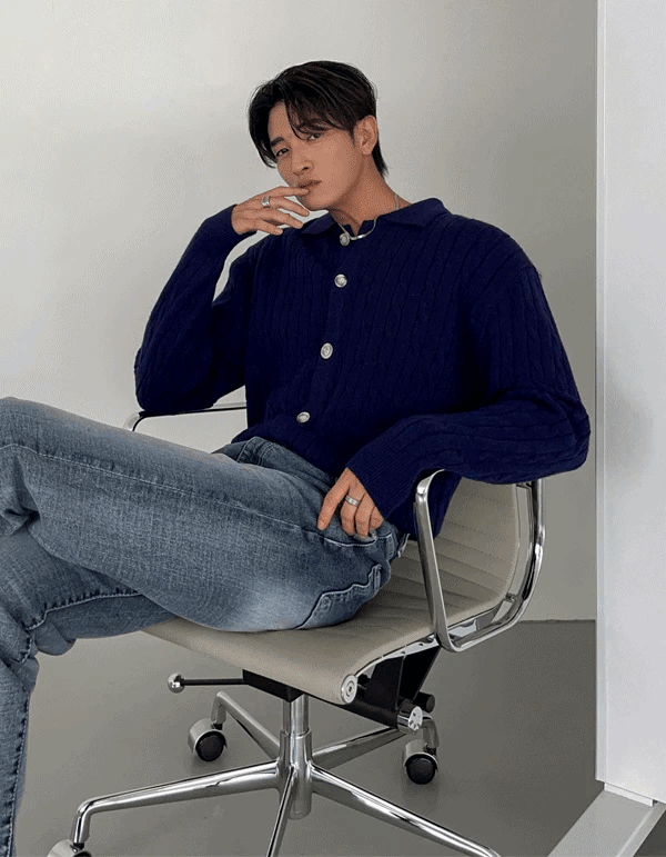 絞花領紐扣開襟衫