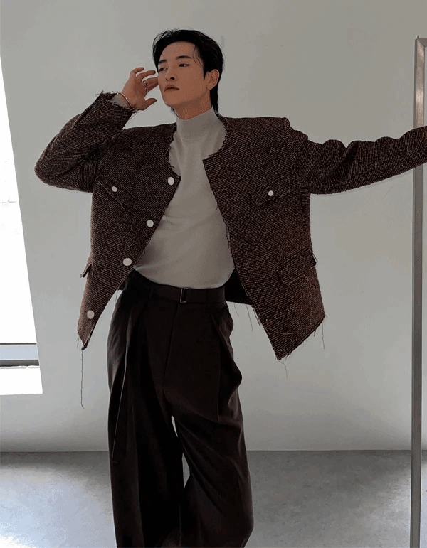 Miel 花呢針織毛邊夾克外套