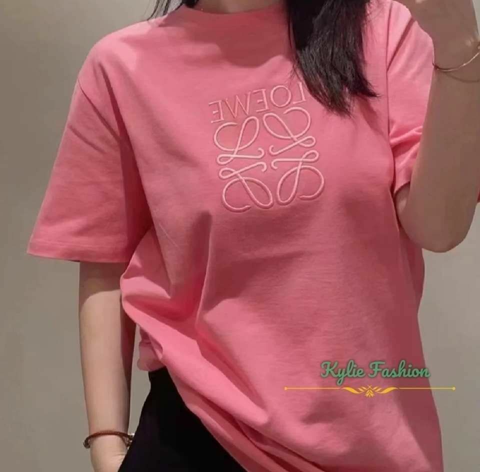 LOEWE 糖果粉色 立體刺繡Logo Tee