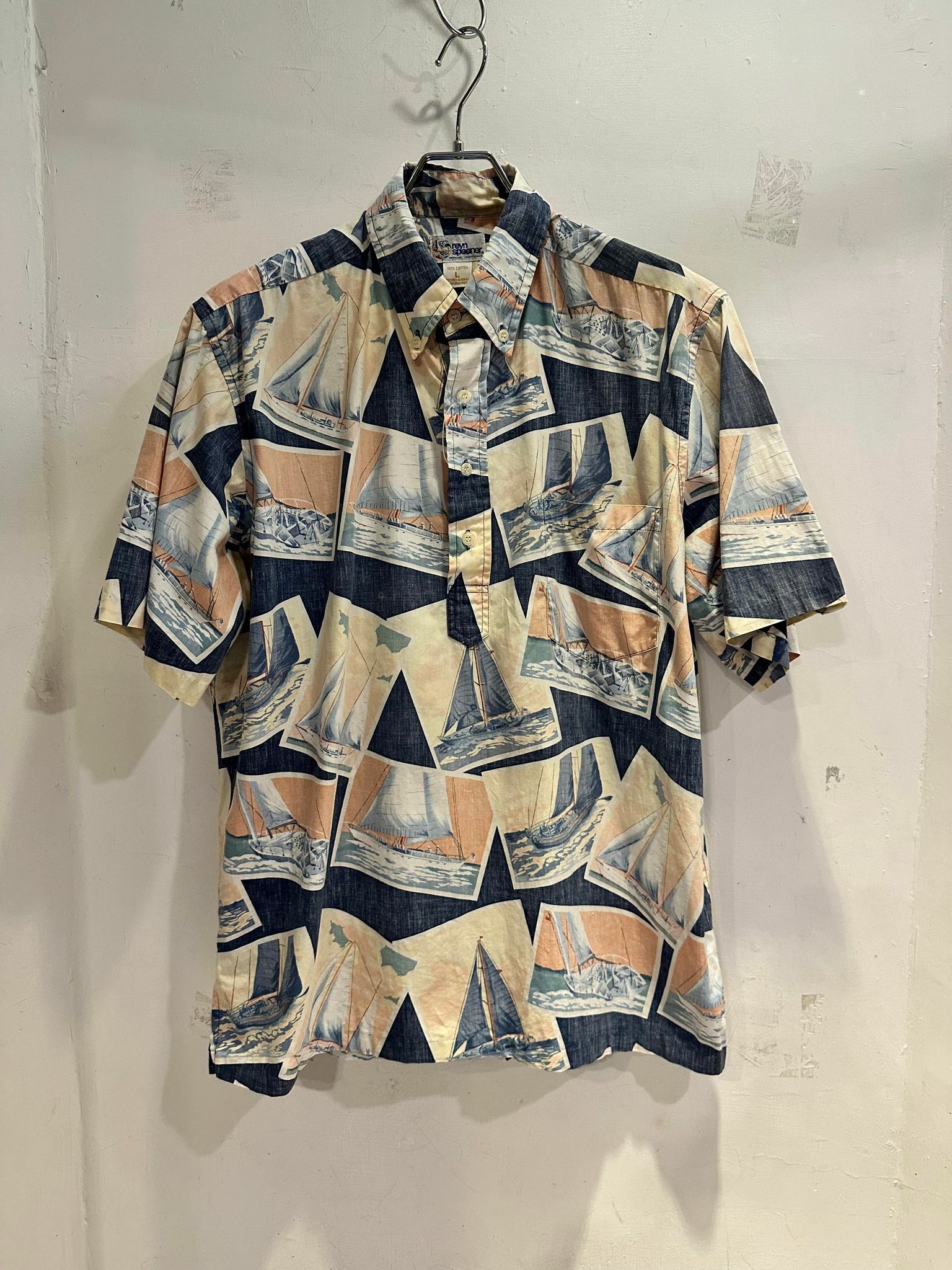 90's reyn spooner Sailboat Pattern Pullover Hawaiian Shirt Made in Hawaii