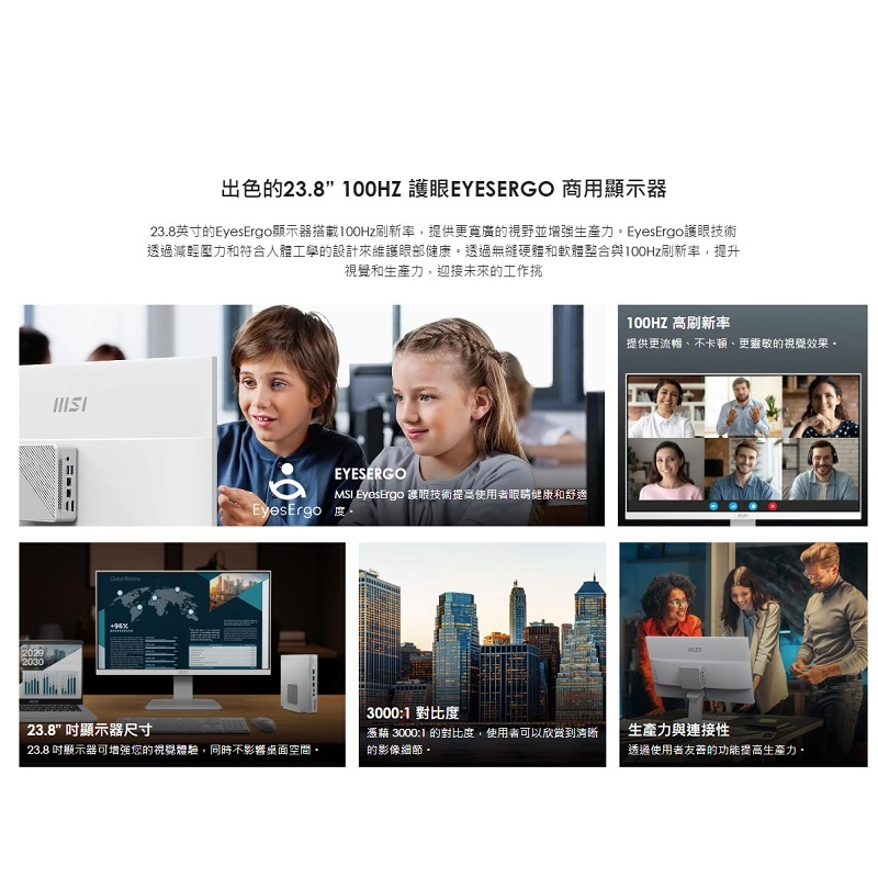 米特3C數位–MSI 微星 PRO MP2412W 23.6吋 VA 100Hz 白色商用螢幕