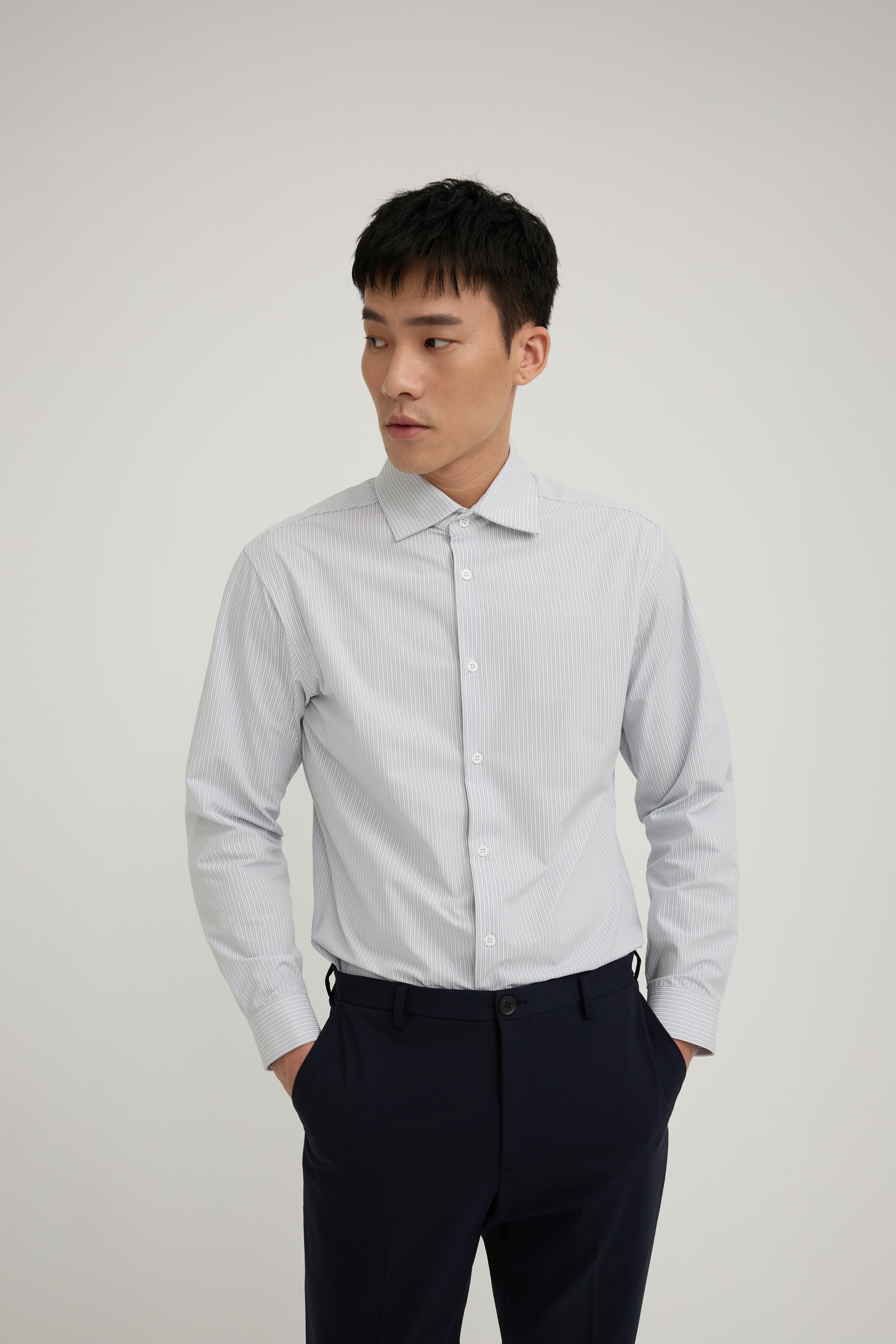 STRIPE 長袖襯衫 男（天藍）