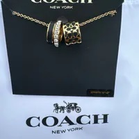 [S] COACH C9446 SIGNATURE ENAMEL NECKLACE,GOLD/BLACK, 889295456763 (SCO947)