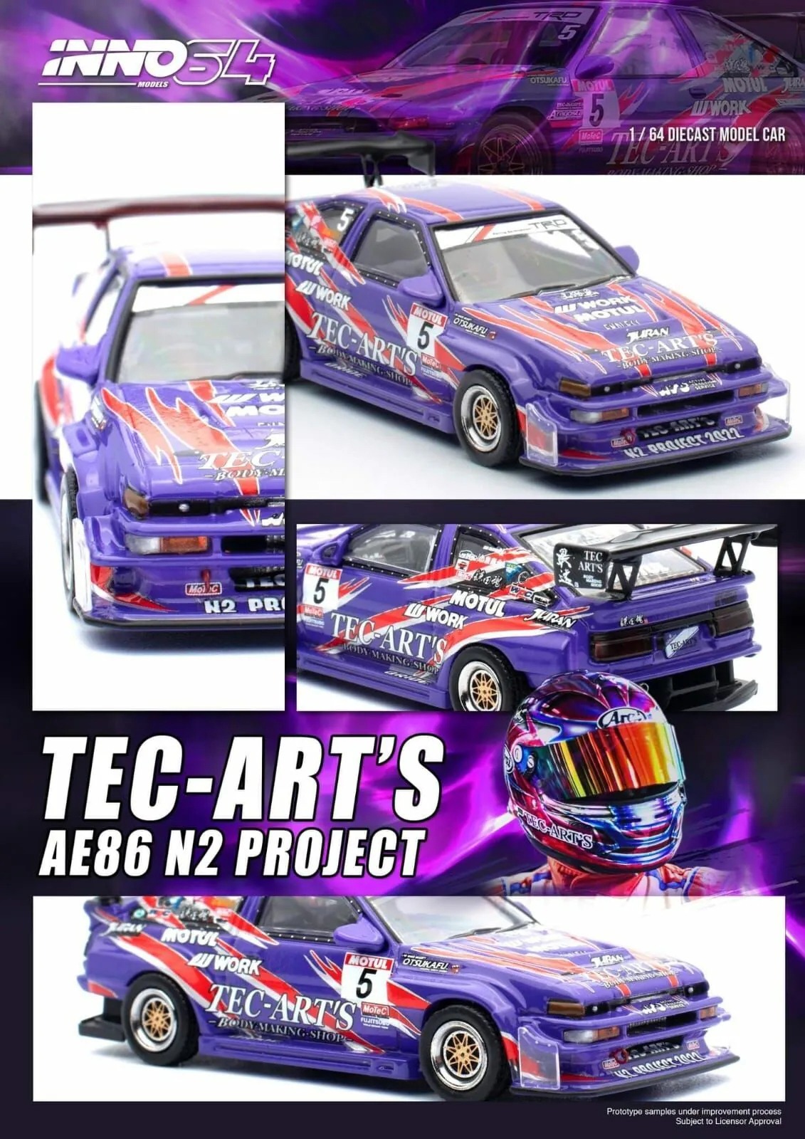 INNO64 1/64 Die-Cast TOYOTA SPRINTER TRUENO AE86 N2 PROJECT BY Tec-Art's