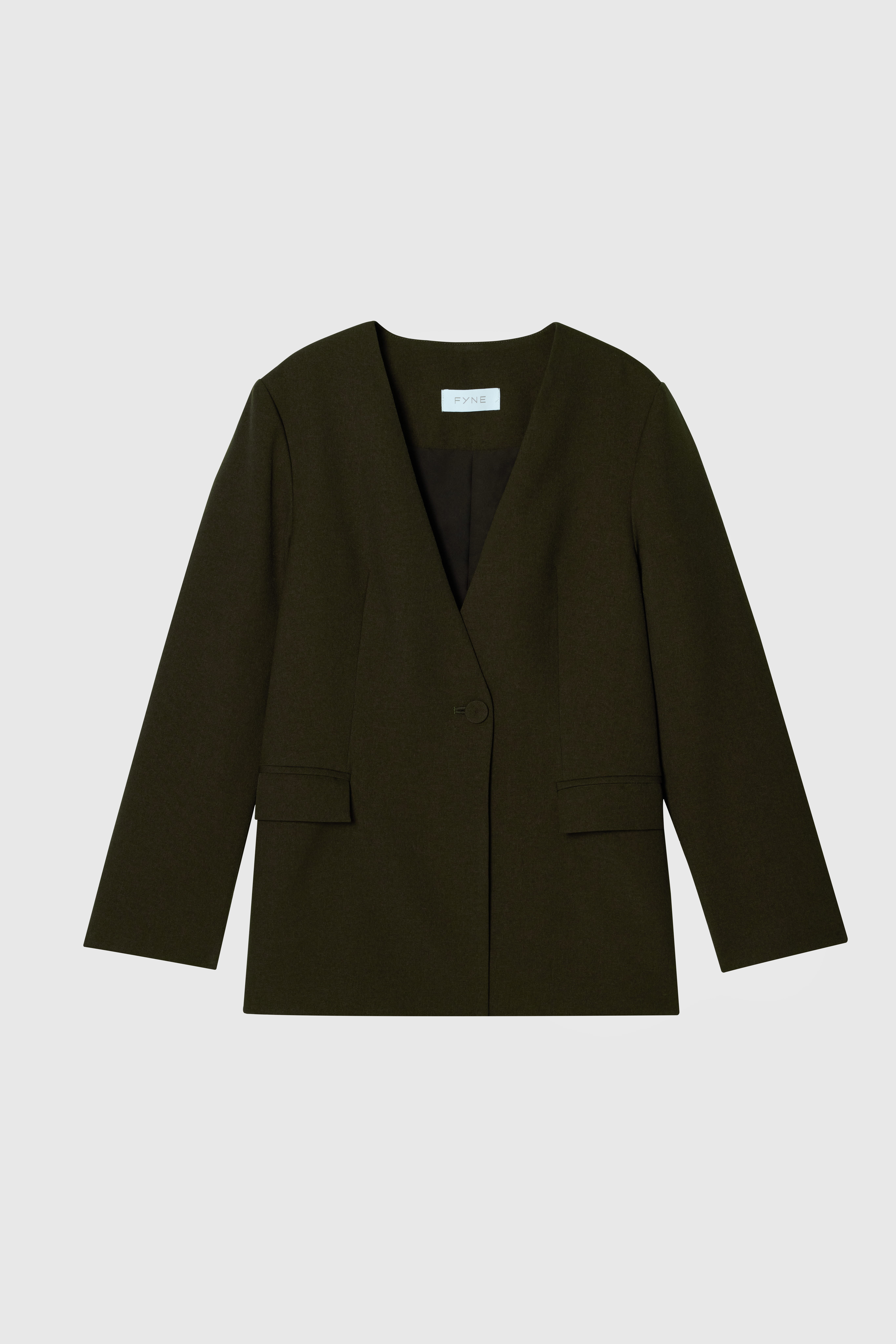 DELA 單釦無領西裝外套 女（苔蘚綠）