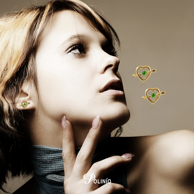 歐洲進口14K金天然綠寶石 針式耳環-AZKNE0003