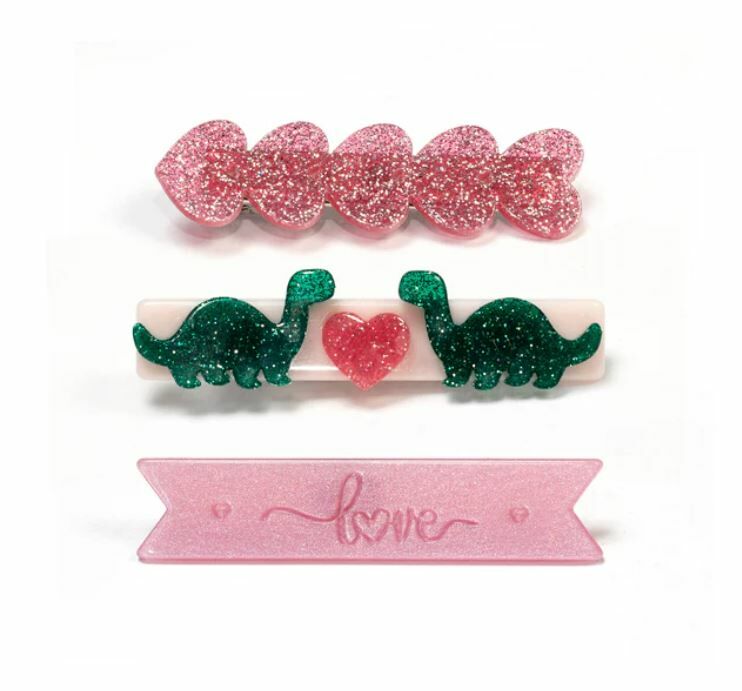 LILIES & ROSES 愛心恐龍髮夾 Dinosaur Love Hair Clips