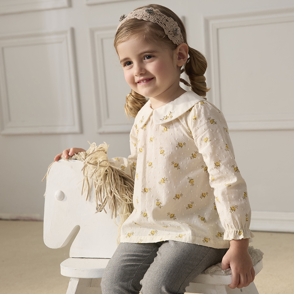 PIPPY優雅翻領經典印花純棉上衣 黃