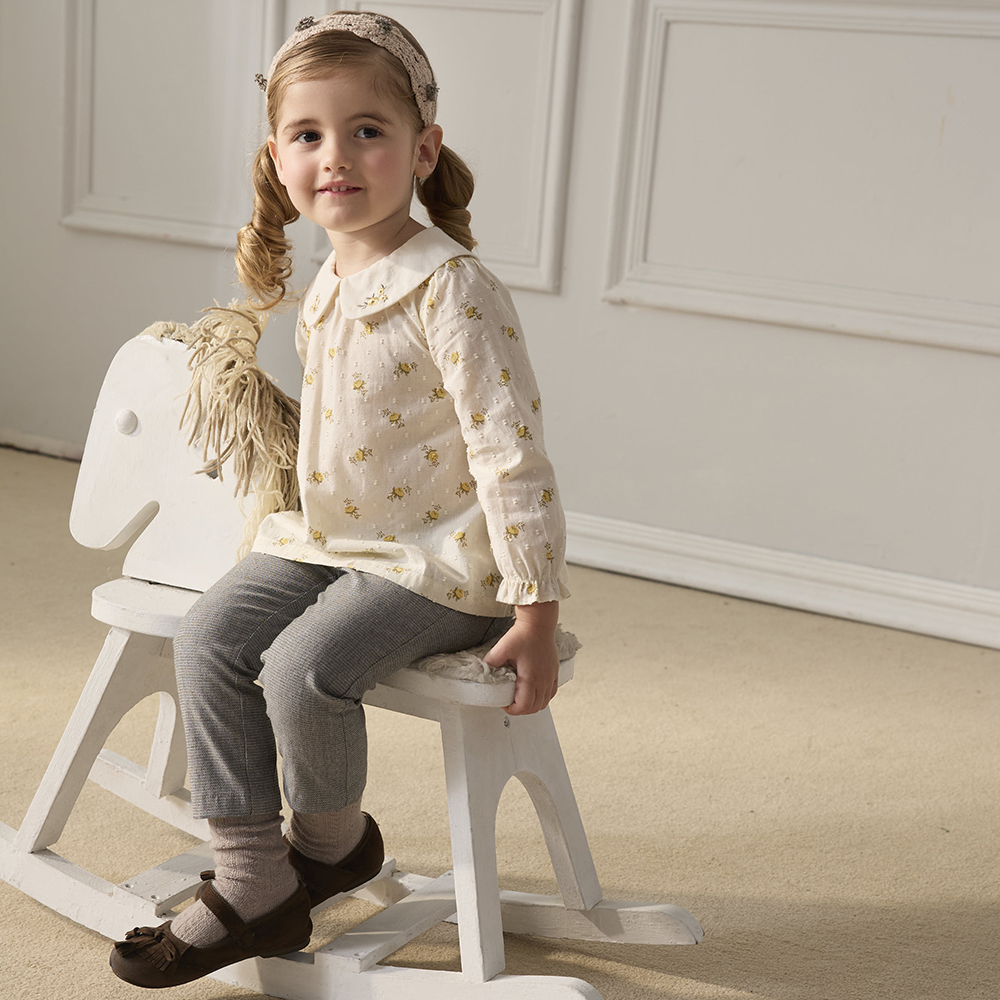 PIPPY優雅翻領經典印花純棉上衣 黃