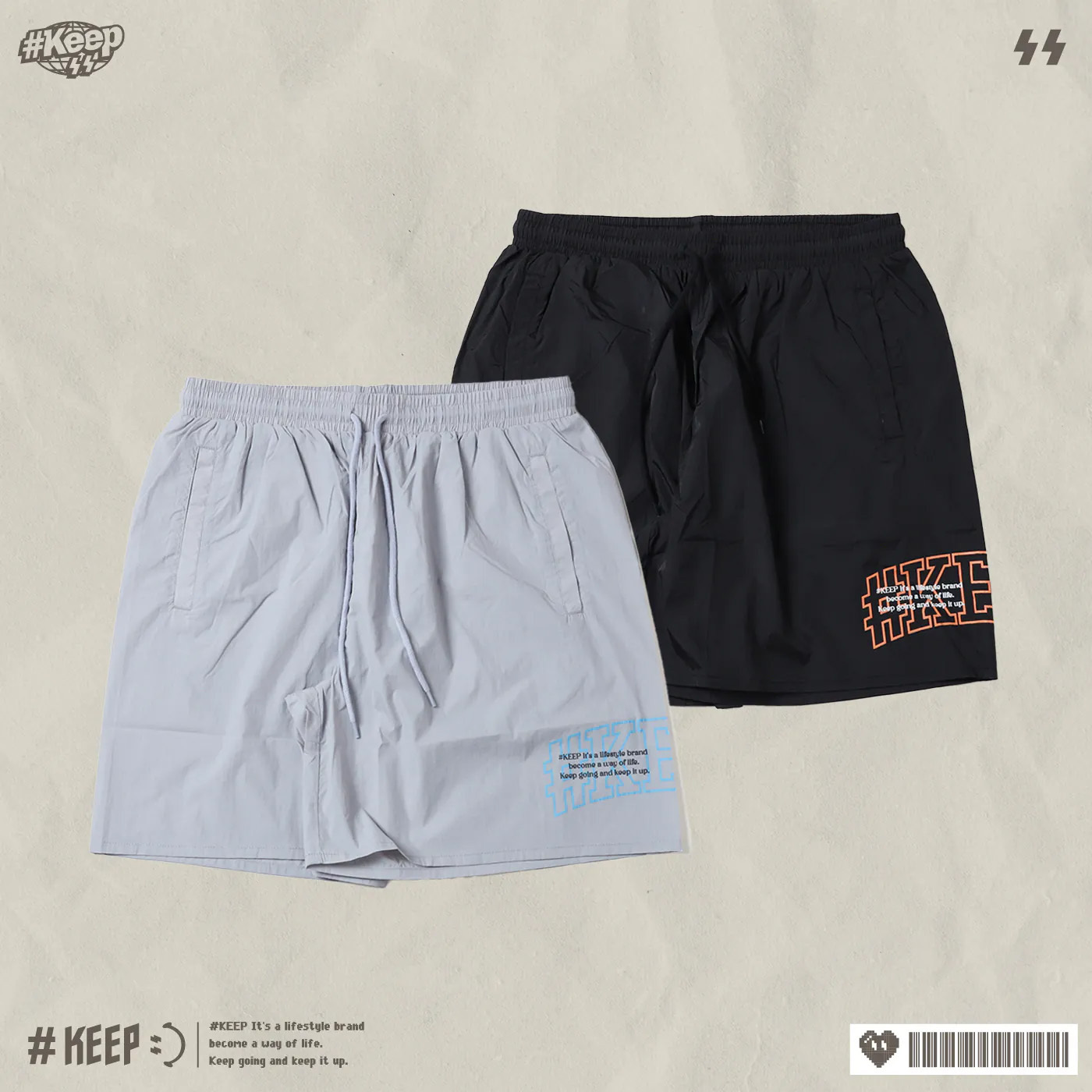 #KEEP WIND SHORTS 黑色 灰銀色 標語輕尼龍風衣休閒短褲【KS241】