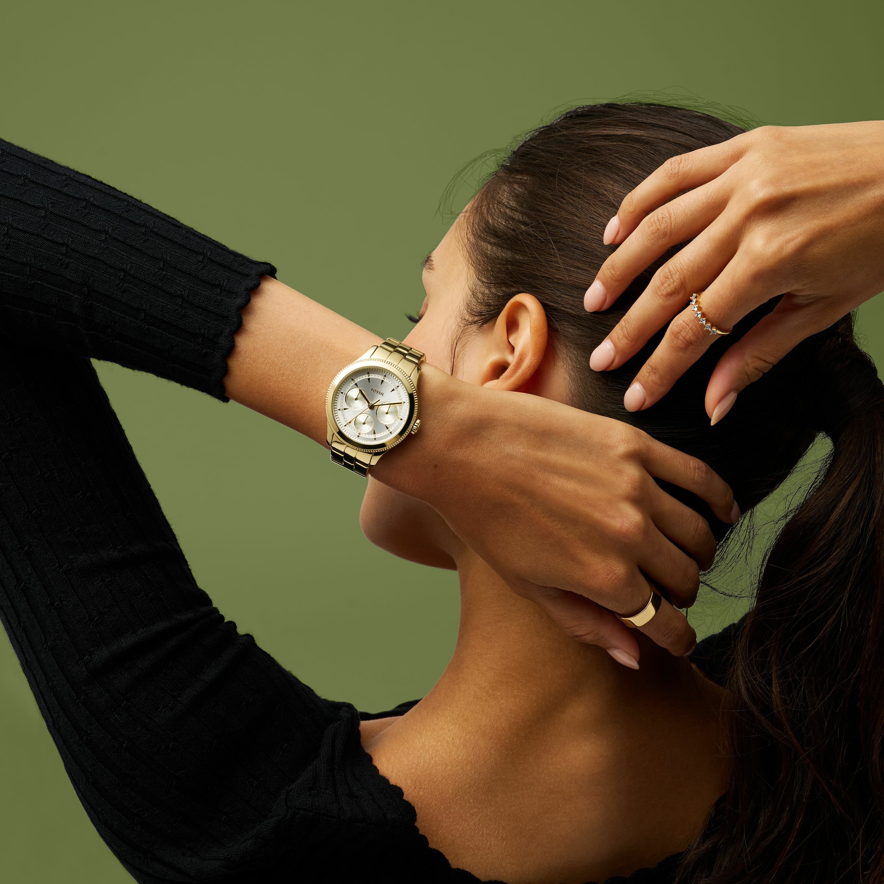 Brynn 簡約金耀三眼女錶 金色不鏽鋼鍊帶 38MM BQ3994