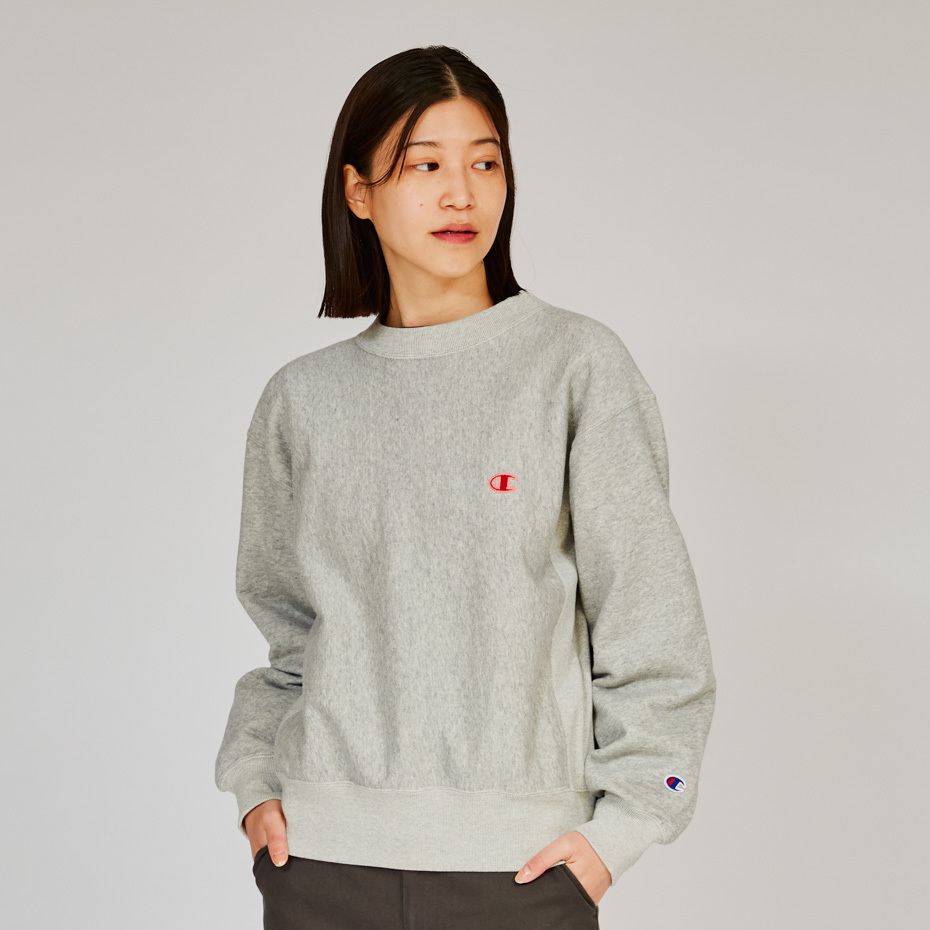 女款 -CASUAL 經典寬版刺繡圓領10oz衛衣-灰色（CW-A001-070）