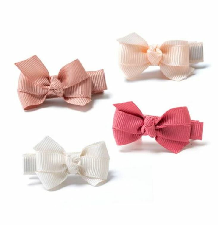LILIES & ROSES 四色蝴蝶結幼兒髮夾 Bows Pink Earthy Shades Set of 4 Baby Hair Clips
