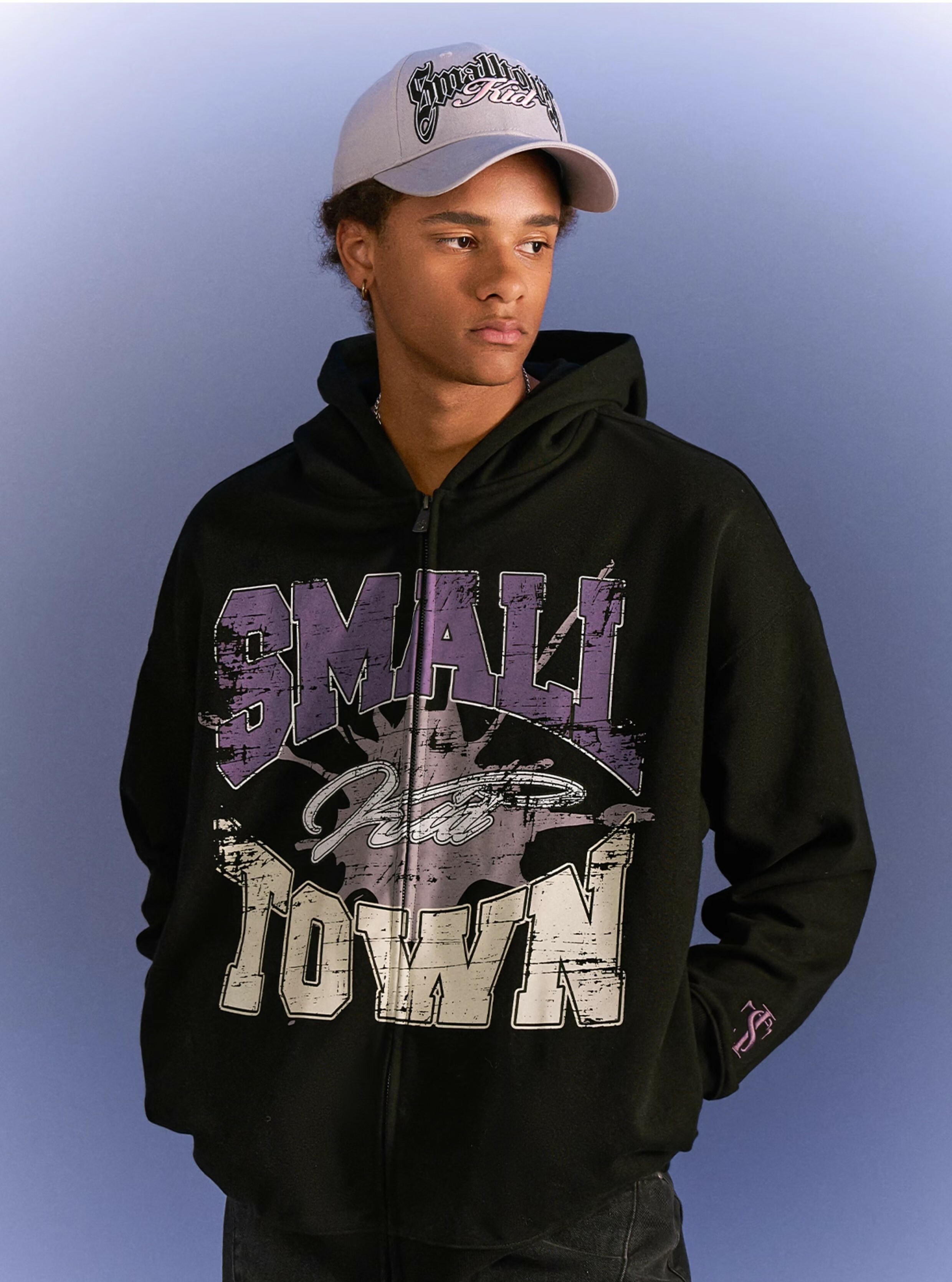 STK SmallTownKid  漆面做舊印花 連帽外套