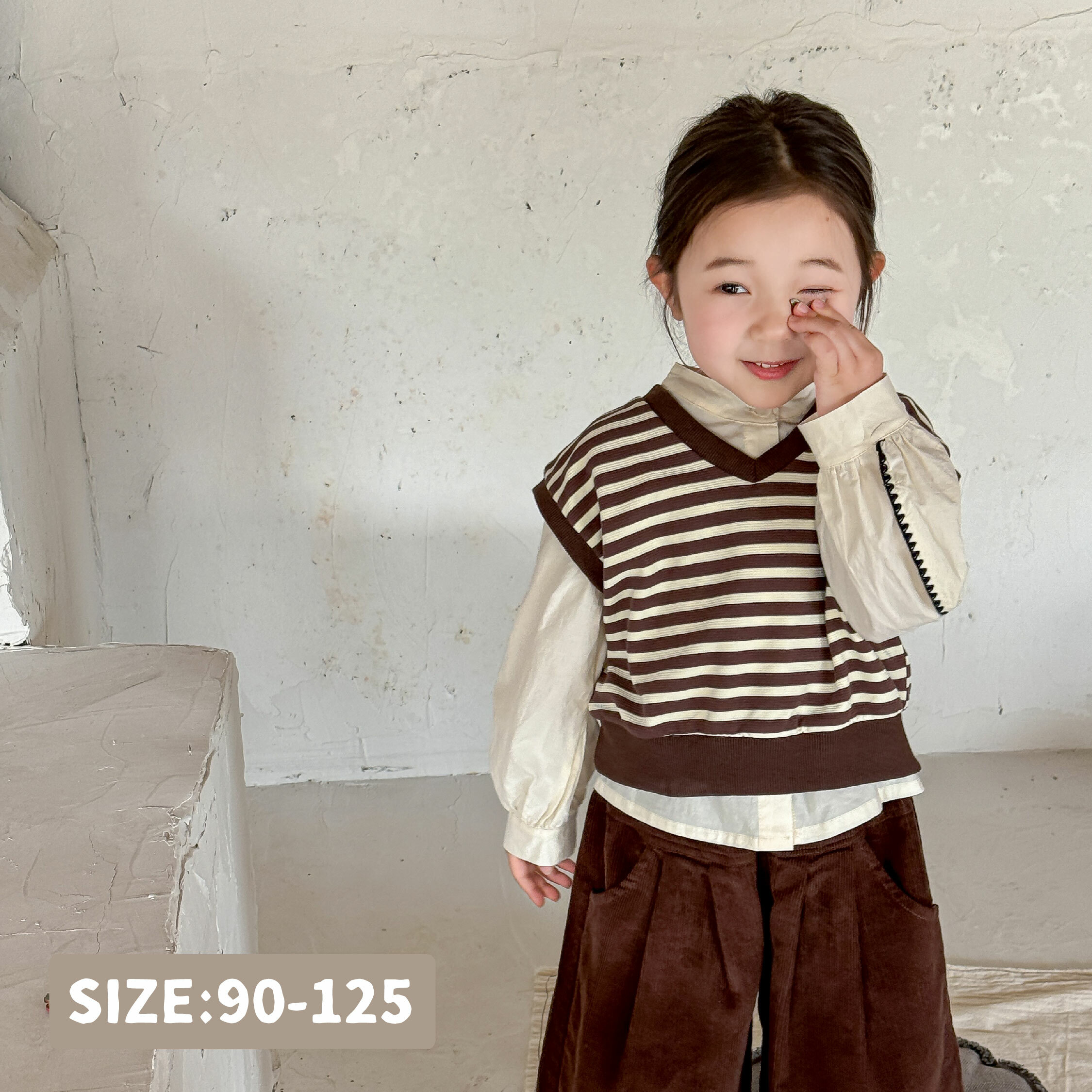 【H45022】氣質襯衫條紋背心兩件式套裝/上衣(本商品未含褲子)