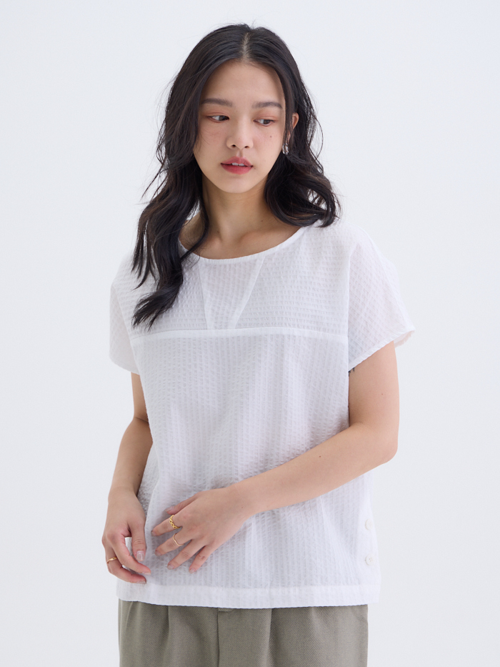 軟雲圓領連袖上衣-日晨