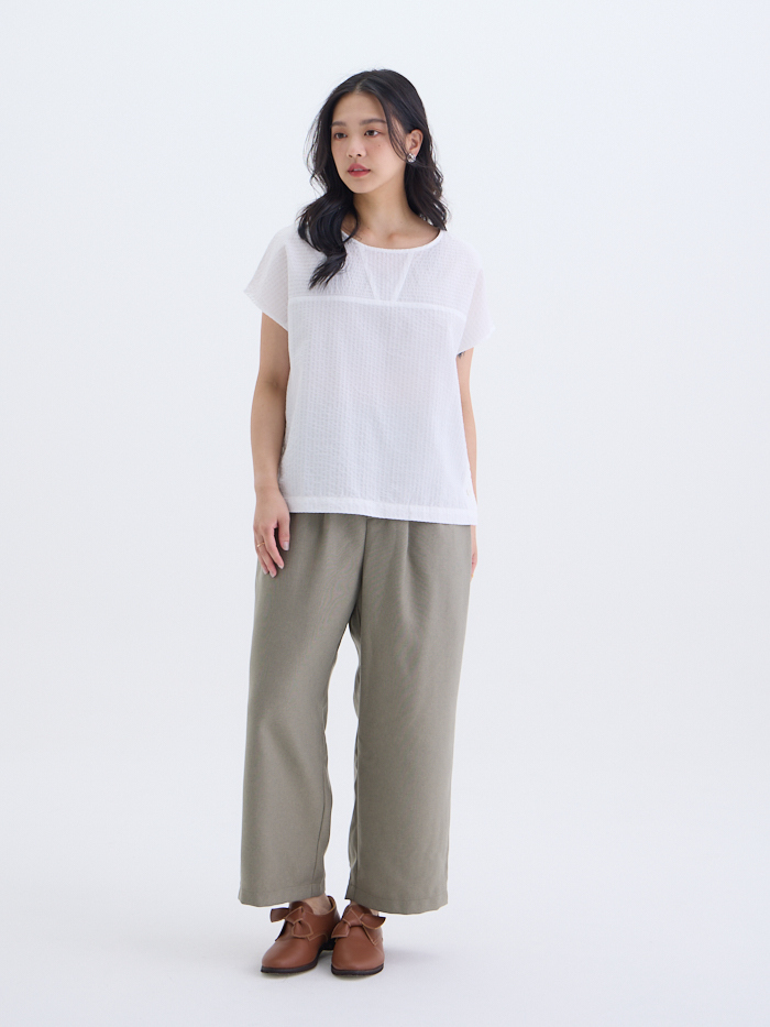 軟雲圓領連袖上衣-日晨