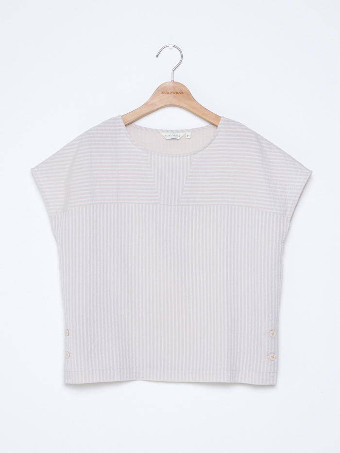 軟雲圓領連袖上衣-薄茶