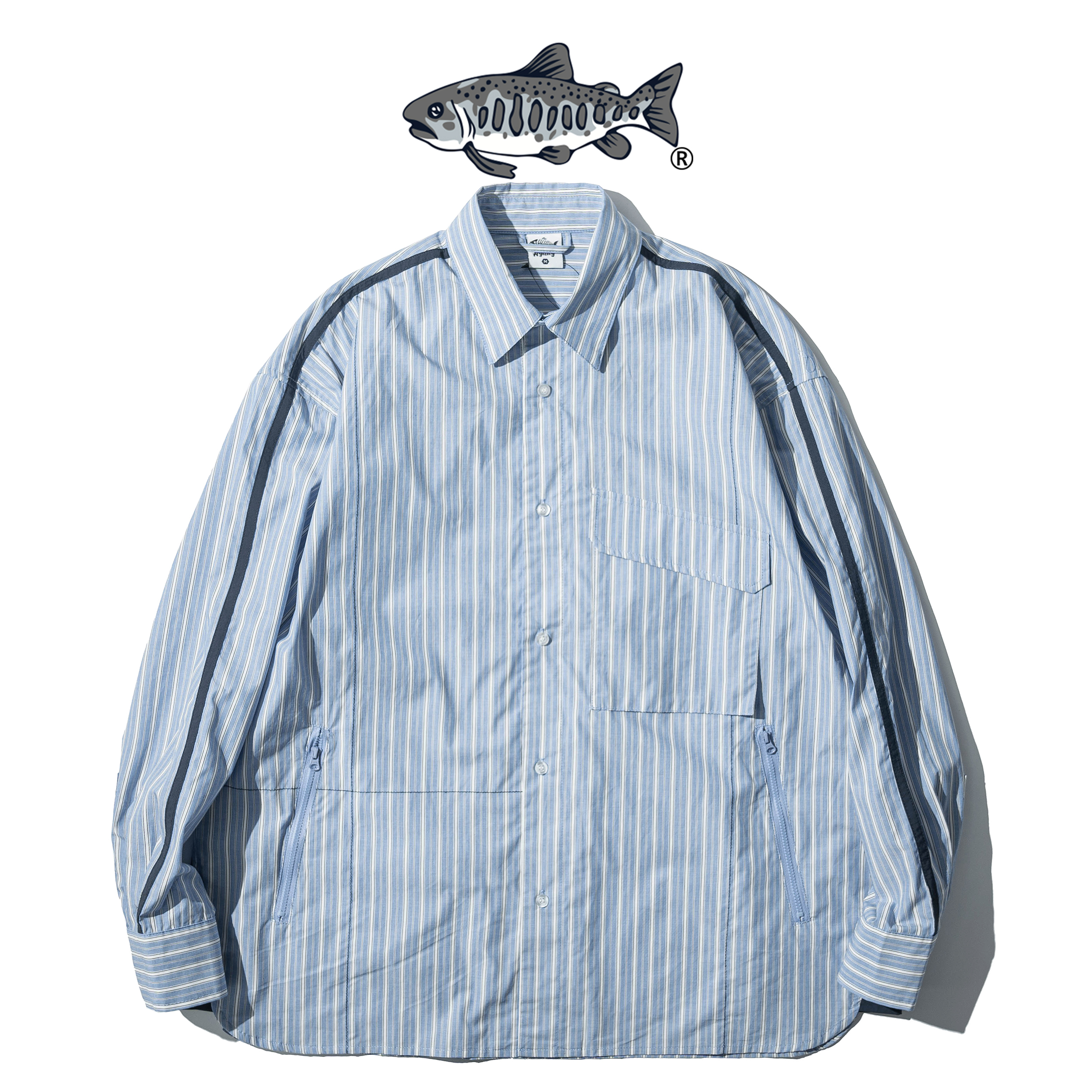 JKS SH-N05多口袋直條紋長袖襯衫