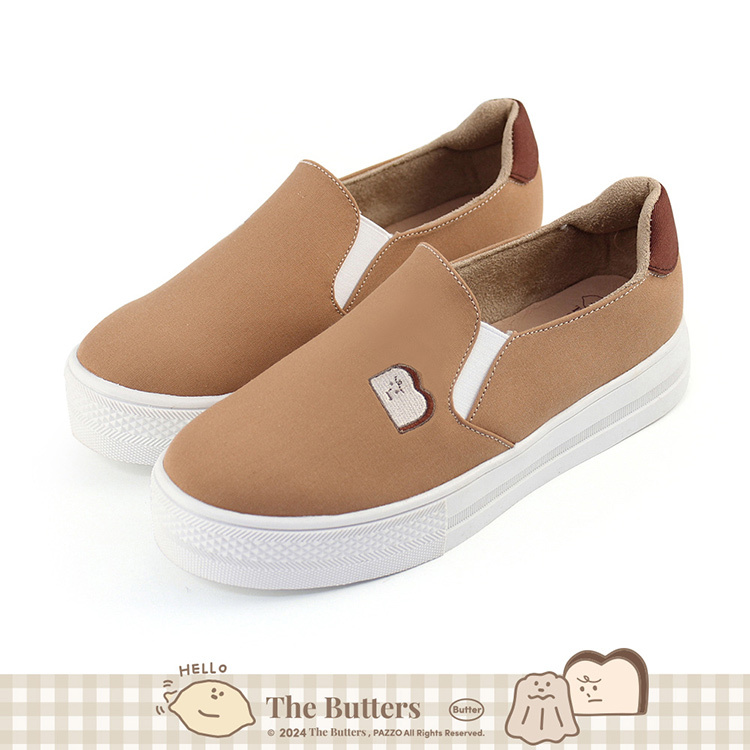 Paidal x The Butters奶油家族 可露露與吐司先生電繡跳色厚底懶人鞋不彎腰鞋-焦糖