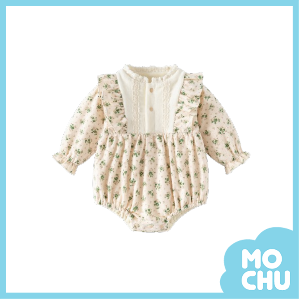 宮廷風碎花長袖加絨包屁衣