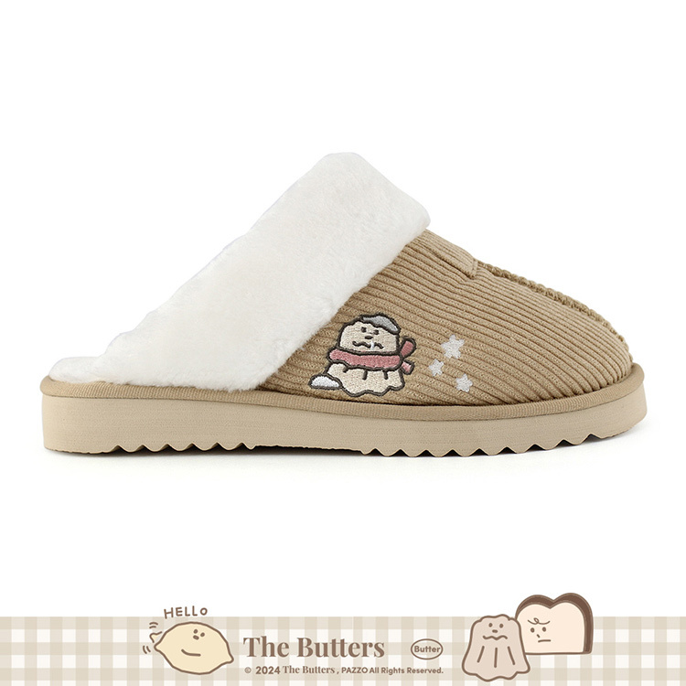 Paidal x The Butters奶油家族 可露露與檸檬小子雪村系列鋪毛雪靴拖鞋-駝