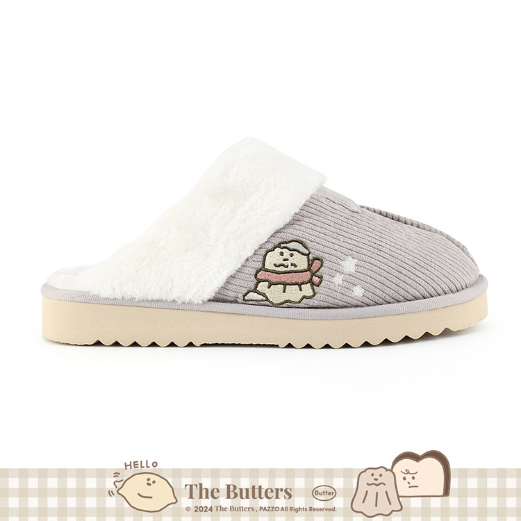 Paidal x The Butters奶油家族 可露露與檸檬小子雪村系列鋪毛雪靴拖鞋-灰