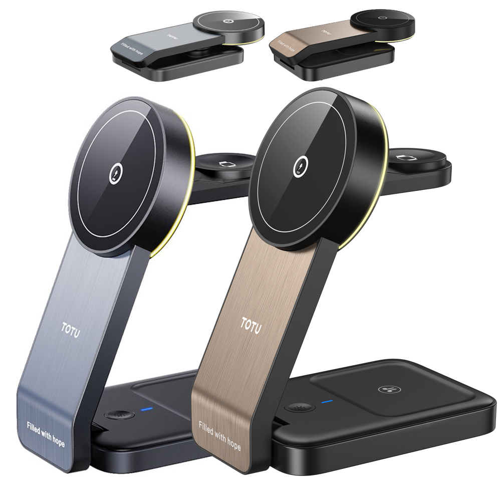 TOTU 拓途 15W 三合一 磁吸無線充電座充電盤充電器 手機/手錶/耳機 LED氛圍燈 神速系列