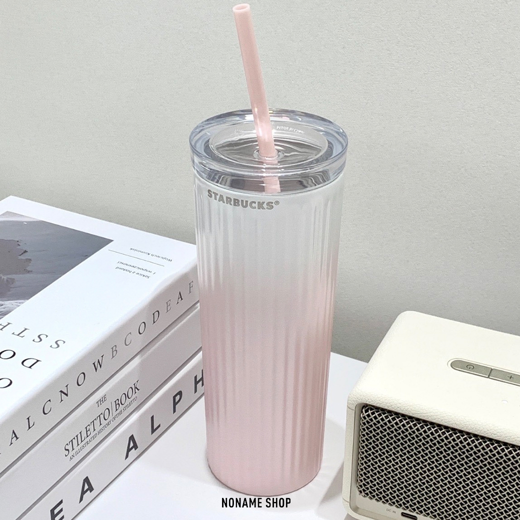STARBUCKS 星巴克 漸層粉 雙蓋 不鏽鋼 保溫 吸管杯 473ML