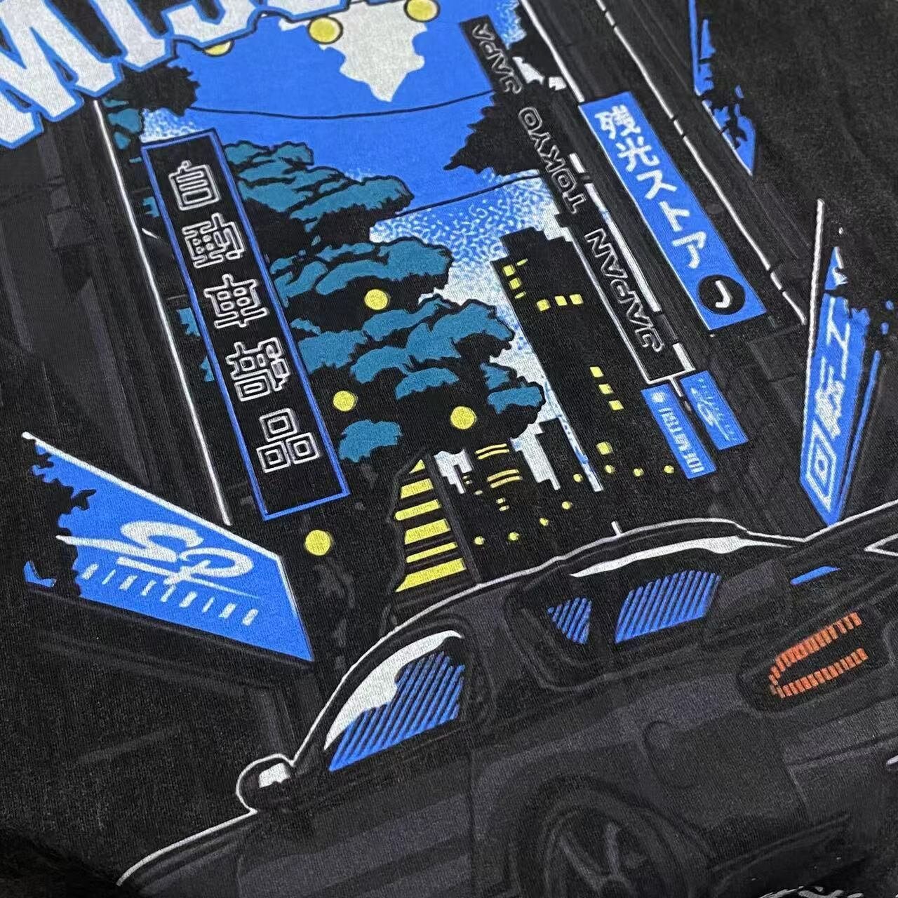 美式復古塗鴉汽車水洗短袖上衣