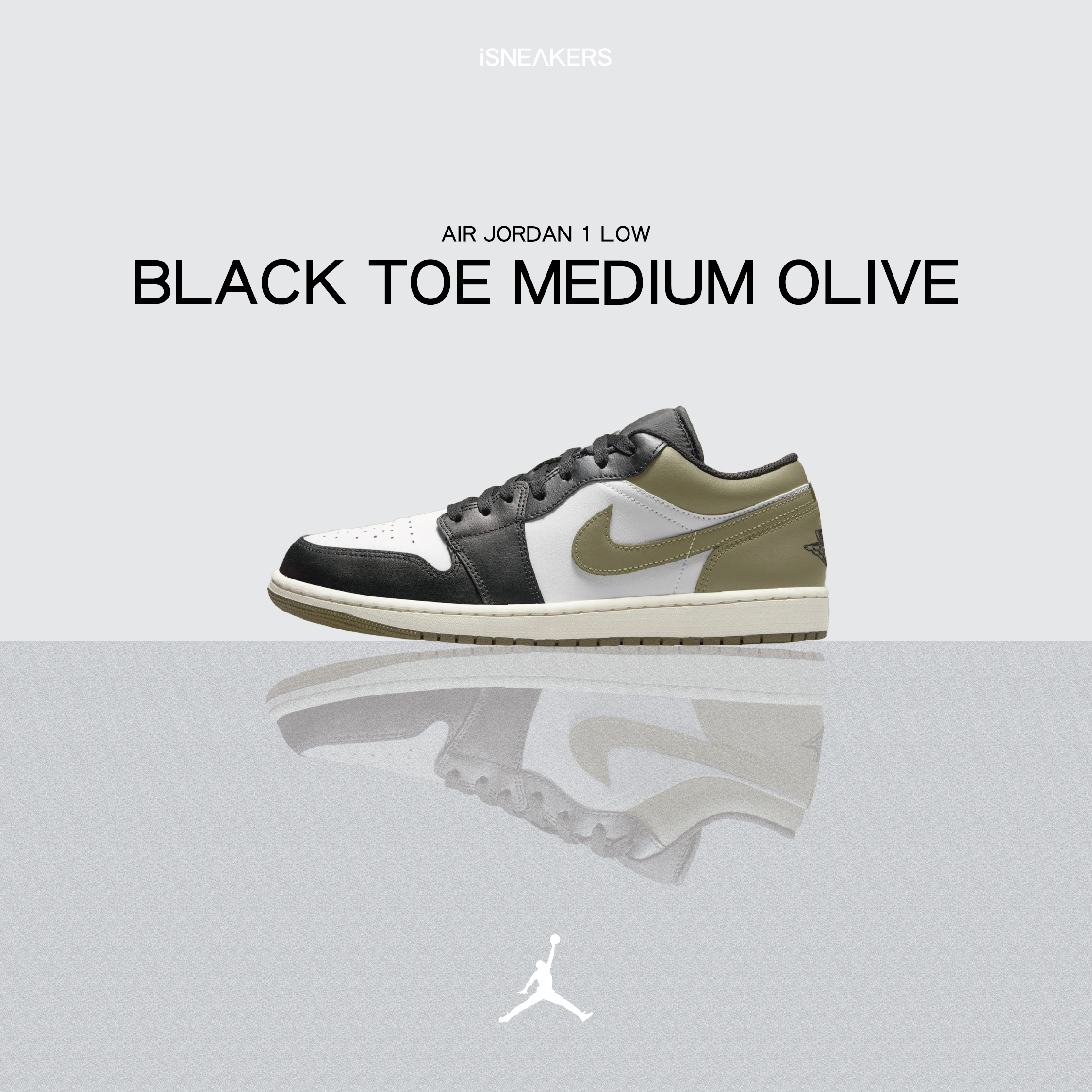 iSNEAKERS｜Air Jordan 1 Low "Black Toe Medium Olive" 橄欖綠 553558-092