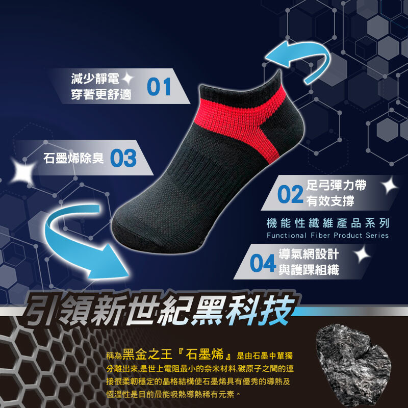 【台灣預購】TW082609 石墨烯健康新科技足弓船襪