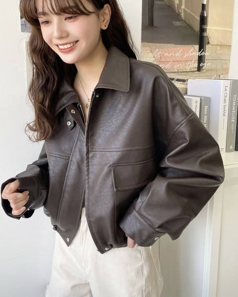 Moment+ 日本限定 復古 霧面壓紋 2Way 短版 皮外套 棕 黑