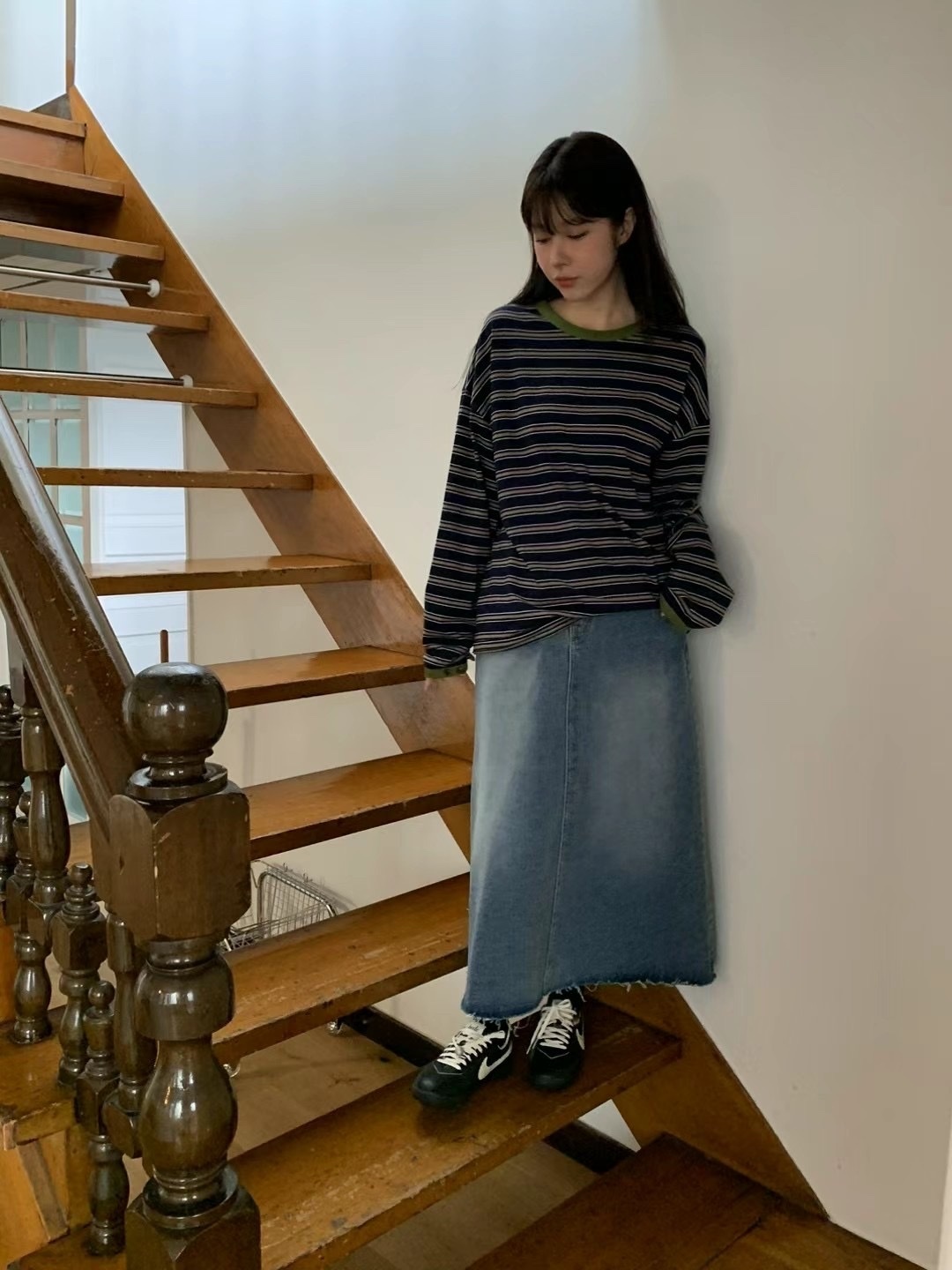 A line denim skirt （現貨）