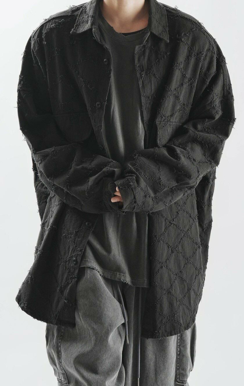 暗菱格長袖恤衫 FARMERS-004S