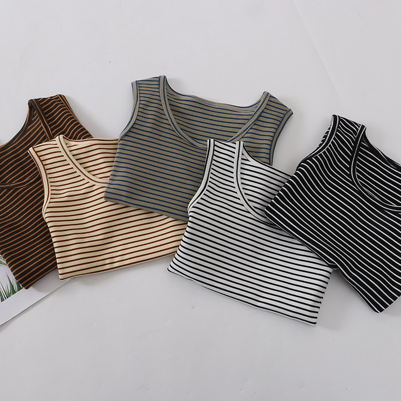 德絨無痕條紋背心