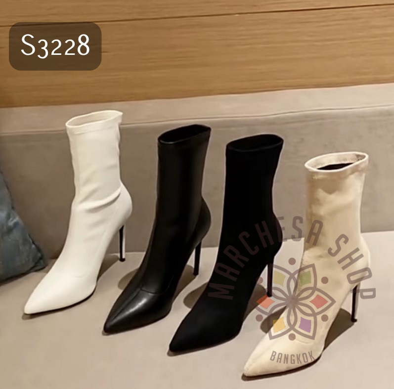 S3228 - 真皮羊皮簡約尖頭高踭短靴 (3種高度)