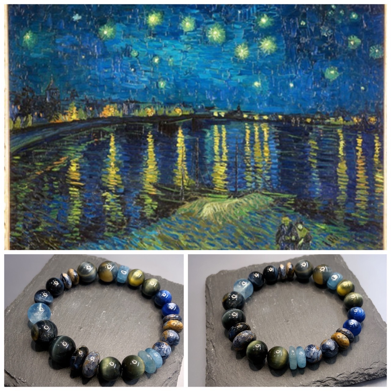 世界名畫系列_梵谷隆河的星夜丨活力、勇氣與情緒安穩丨藍彼德石、藍虎眼、藍晶石
