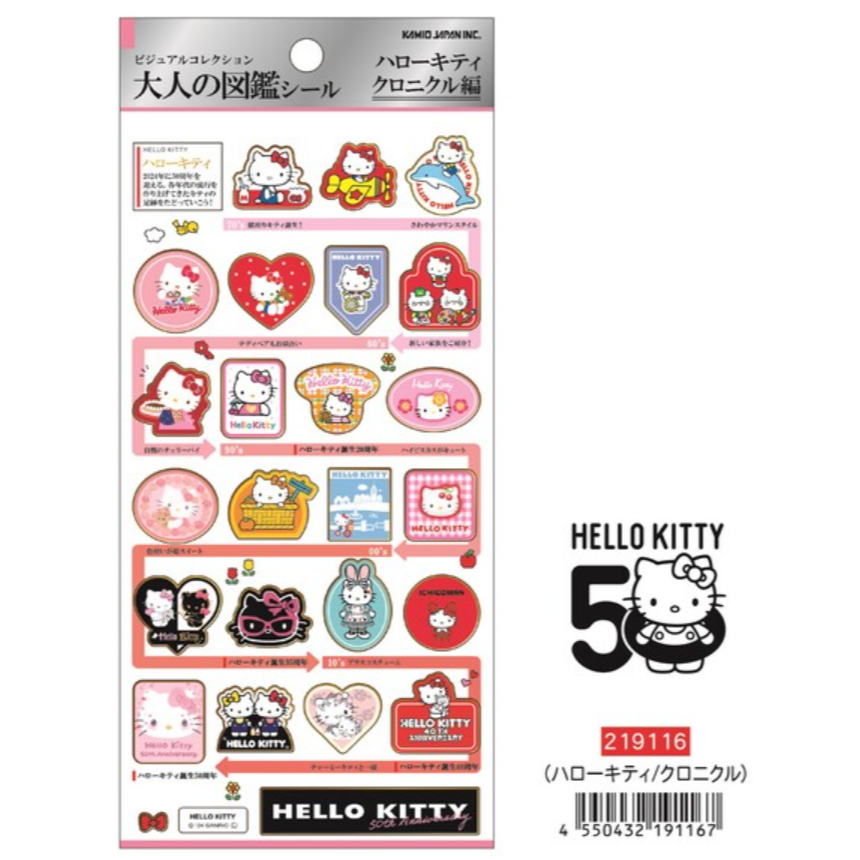 KITTY編年史  x 大人的圖鑑 金箔壓印手帳貼紙｜日本Kamio