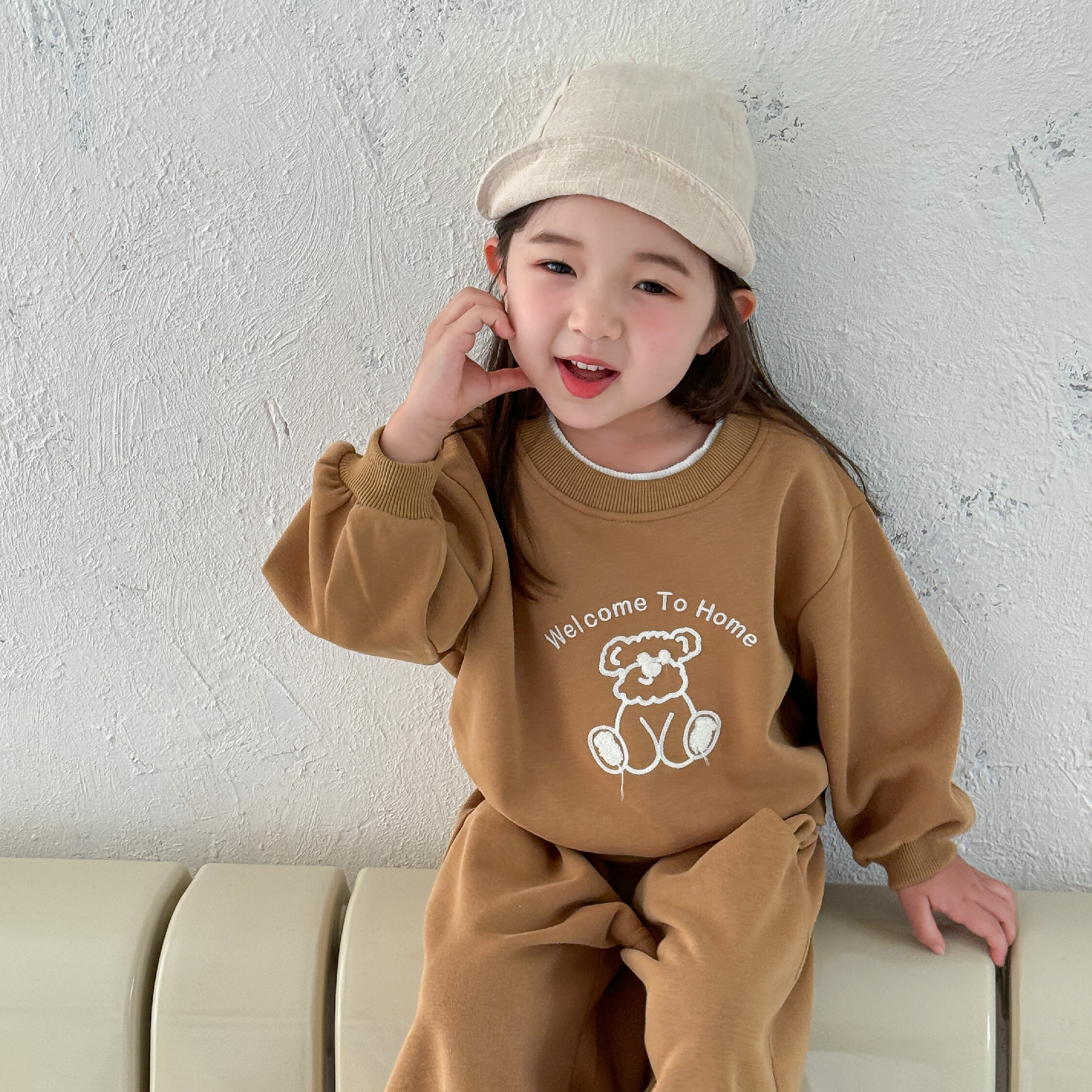 【H45030】可愛毛線狗狗質感圓領套裝＊二色