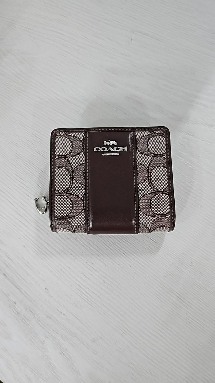 [S] COACH CU991 SNAP WALLET IN SIGNATURE JACQUARD,SV/OAK/MAPLE, 196395413621 (SCO982)