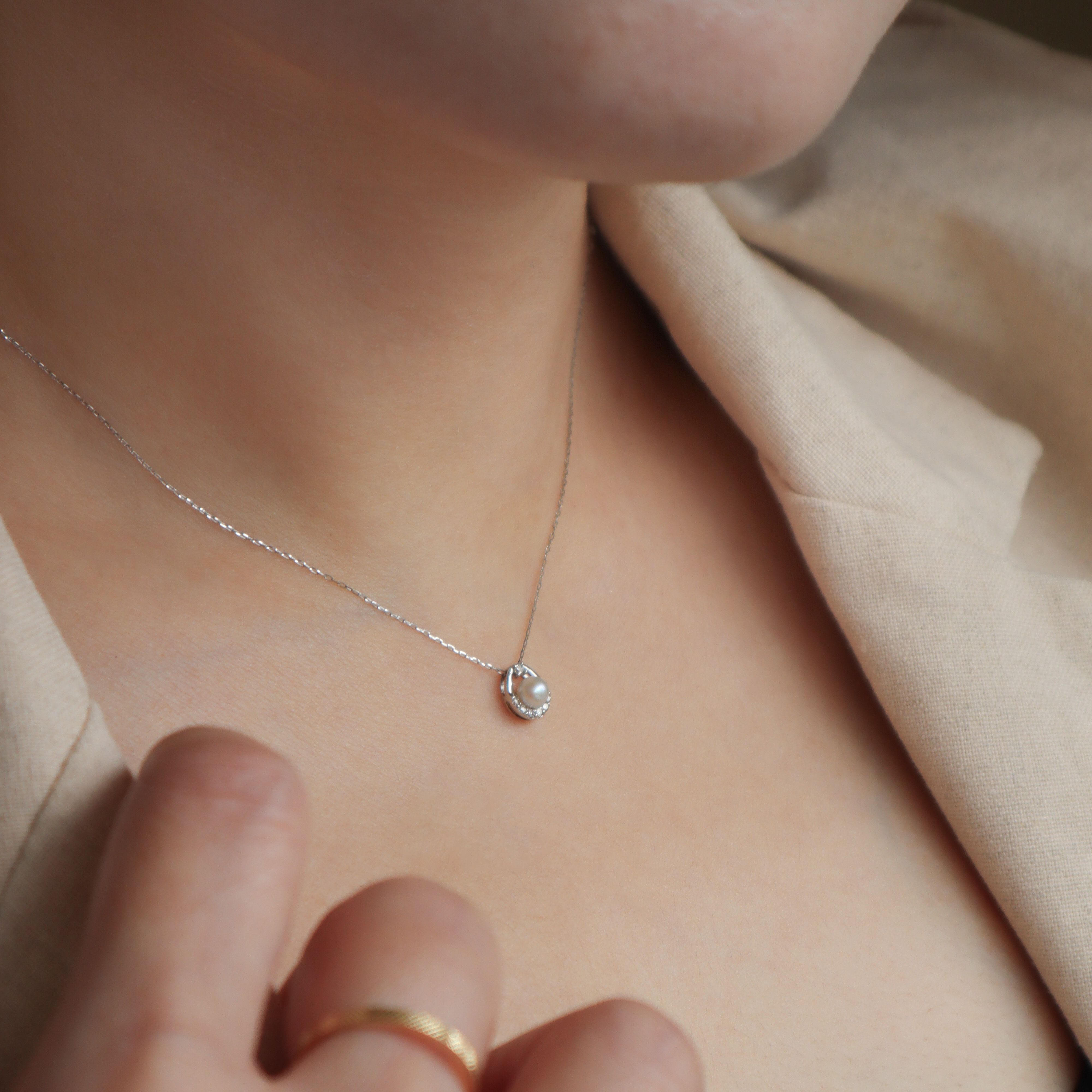 鉑金/珍珠之心墜鍊
