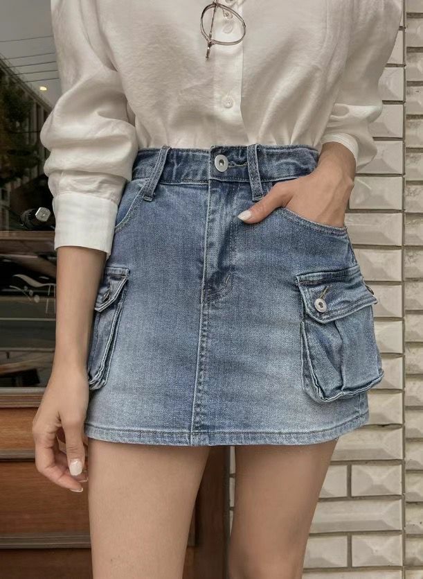 SK#14465🤎脫色調工裝裙